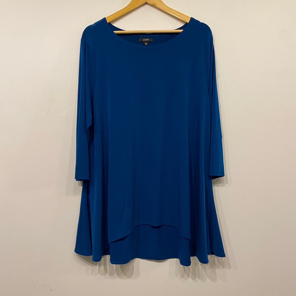 Alfani Womens Royal Blue High Low Swing Tunic Top XXL Long Sleeve Scoop Neck